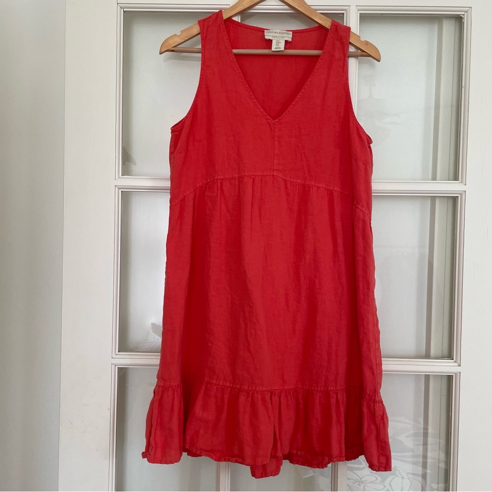 Cynthia Rowley 100% linen red sleeveless dress women's medium M